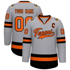 Gray Orange-Black Classic Hockey Jersey 1
