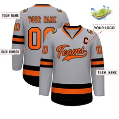 Gray Orange-Black Classic Hockey Jersey 2