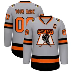 Gray Orange-Black Classic Hockey Jersey 1
