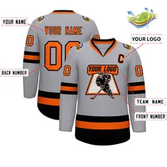 Gray Orange-Black Classic Hockey Jersey 2