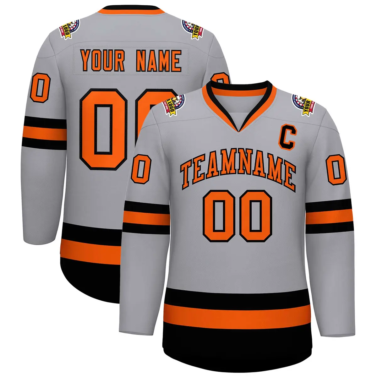 Gray Orange-Black Classic Hockey Jersey