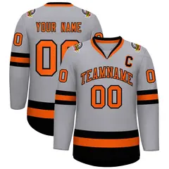 Gray Orange-Black Classic Hockey Jersey 1