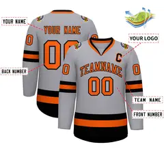 Gray Orange-Black Classic Hockey Jersey 2