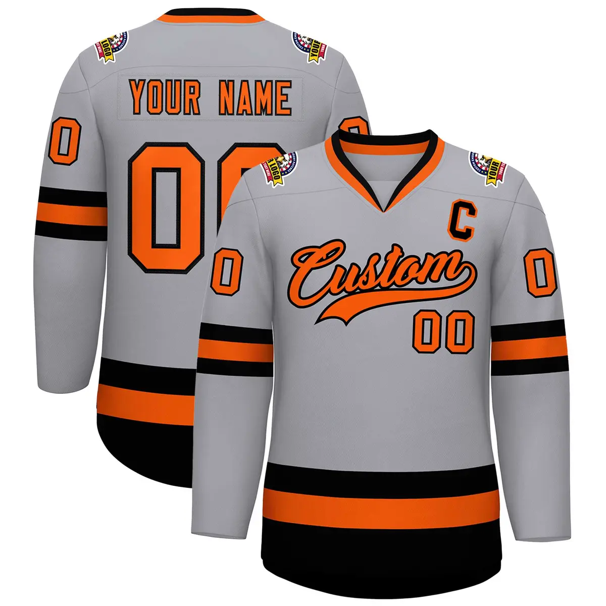 Gray Orange-Black Classic Hockey Jersey