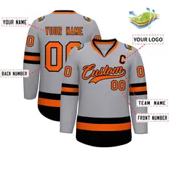 Gray Orange-Black Classic Hockey Jersey 2