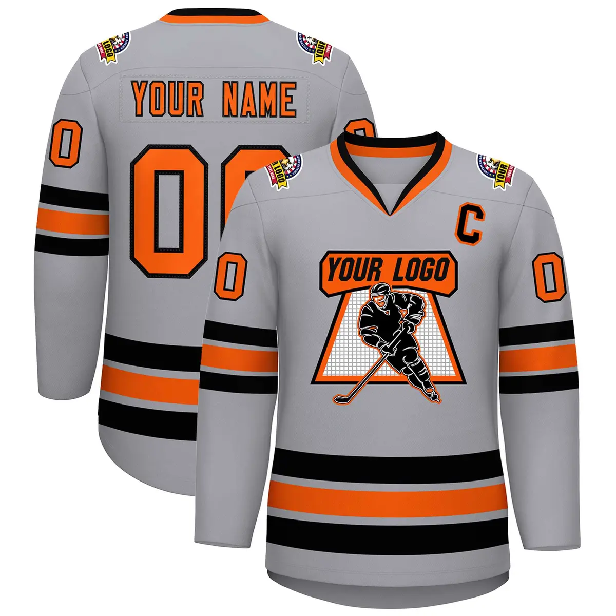 Gray Orange-Black Classic Hockey Jersey
