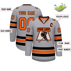 Gray Orange-Black Classic Hockey Jersey 2