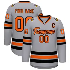Gray Orange-Black Classic Hockey Jersey 1