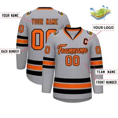 Gray Orange-Black Classic Hockey Jersey 2