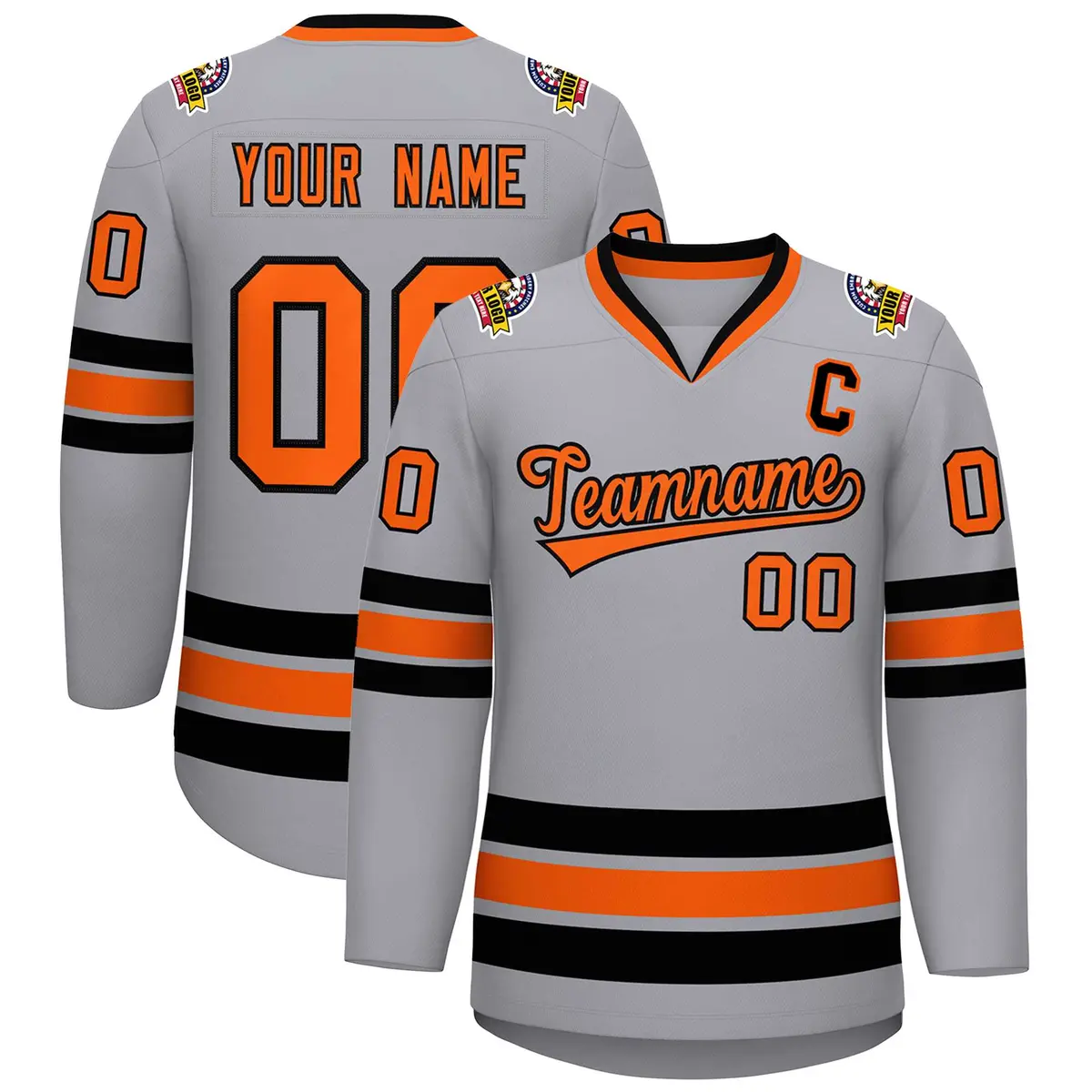 Gray Orange-Black Classic Hockey Jersey