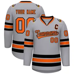 Gray Orange-Black Classic Hockey Jersey 1