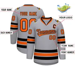 Gray Orange-Black Classic Hockey Jersey 2