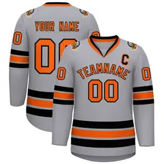 Gray Orange-Black Classic Hockey Jersey 1