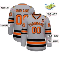 Gray Orange-Black Classic Hockey Jersey 2