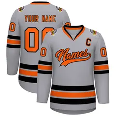 Gray Orange-Black Classic Hockey Jersey 1