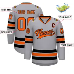 Gray Orange-Black Classic Hockey Jersey 2