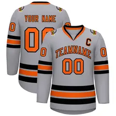 Gray Orange-Black Classic Hockey Jersey 1
