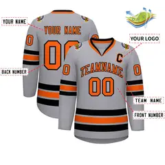 Gray Orange-Black Classic Hockey Jersey 2