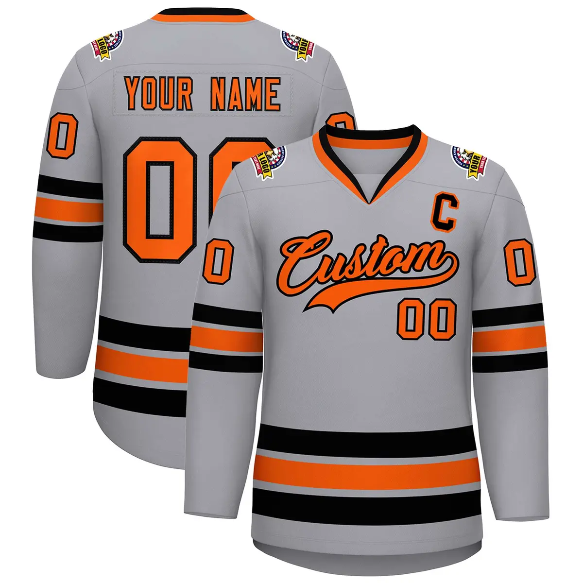 Gray Orange-Black Classic Hockey Jersey