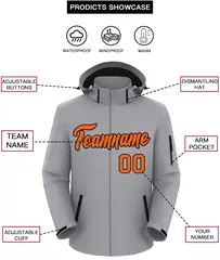 Gray Orange-Black Classic Style Waterproof Jacket 2