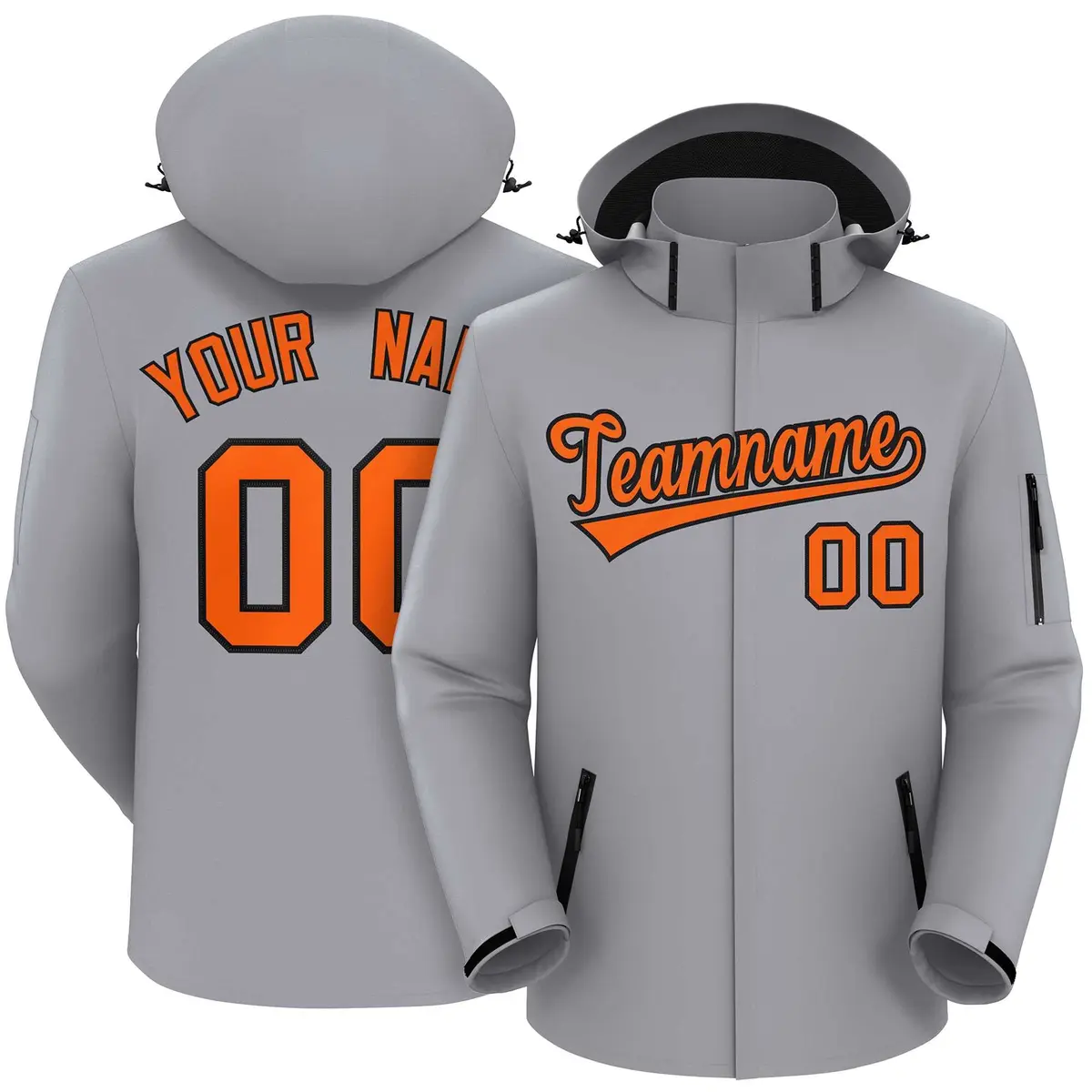 Gray Orange-Black Classic Style Waterproof Jacket