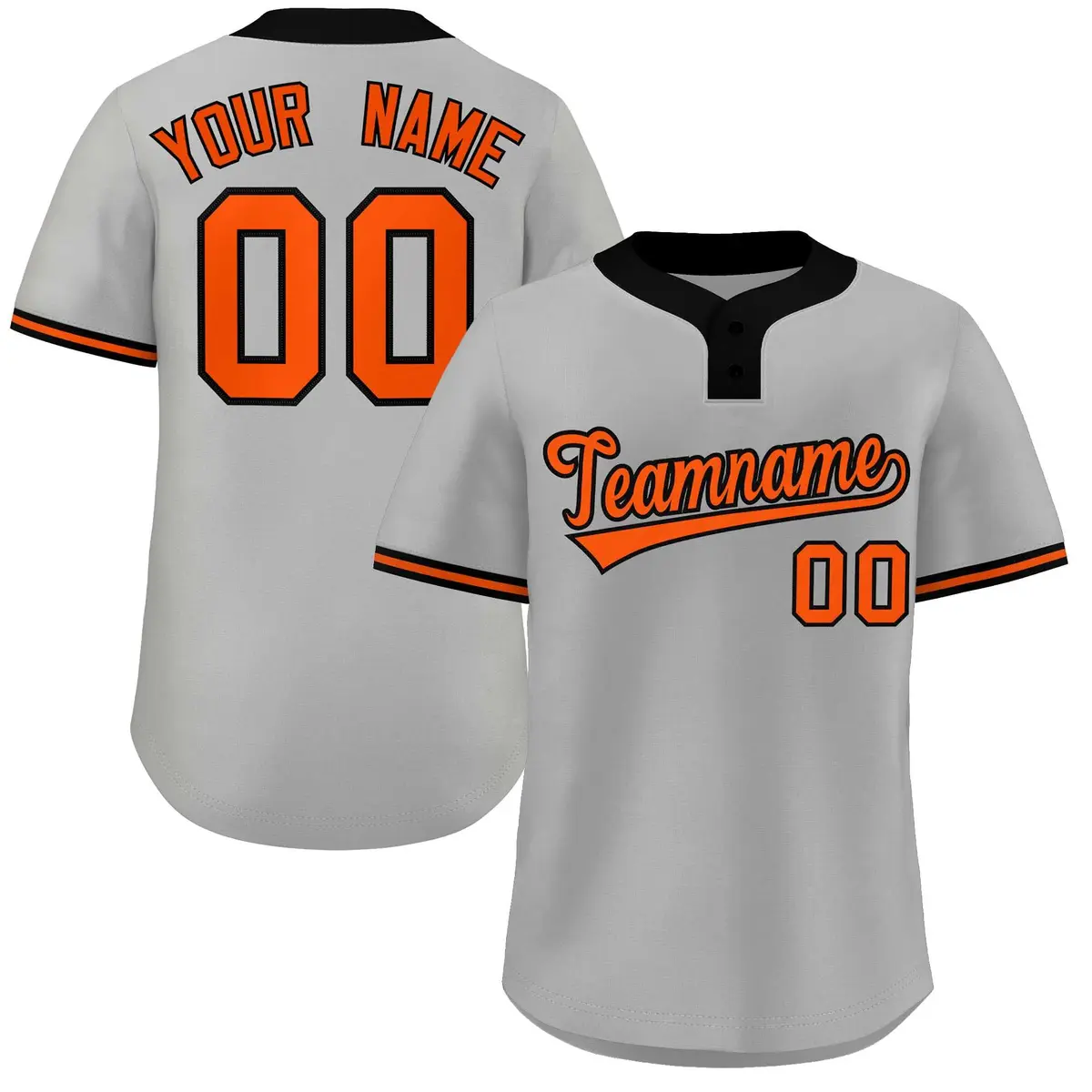Gray Orange-Black Classic Two-Button Softball Jersey