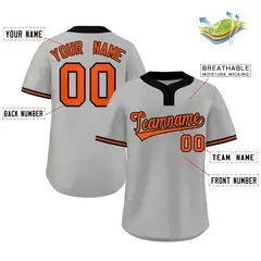 Gray Orange-Black Classic Two-Button Softball Jersey 2