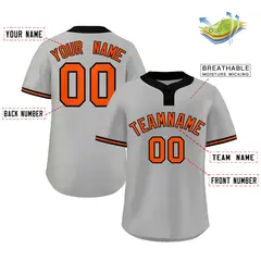 Gray Orange-Black Classic Two-Button Softball Jersey 2