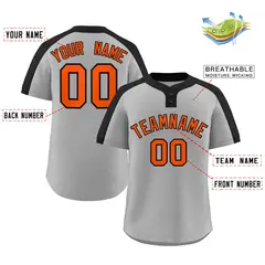 Gray Orange-Black Classic Two-Button Softball Jersey 2