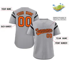 Gray Orange-Black Full Button Classic Baseball Jersey 2