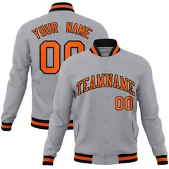 Gray Orange-Black Full-Snap Varsity Letterman Jacket