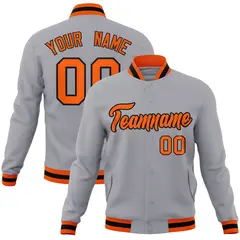 Gray Orange-Black Full-Snap Varsity Letterman Jacket 1