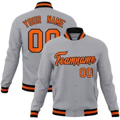 Gray Orange-Black Full-Snap Varsity Letterman Jacket 1