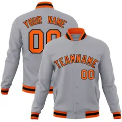 Gray Orange-Black Full-Snap Varsity Letterman Jacket 1