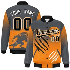 Gray Orange Black Halloween Skeleton Varsity Jacket Stretch Fabric