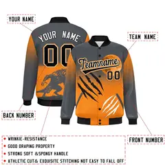 Gray Orange Black Halloween Skeleton Varsity Jacket Stretch Fabric 2