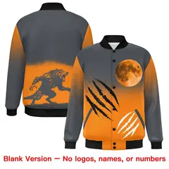 Gray Orange Black Halloween Skeleton Varsity Jacket Stretch Fabric 8