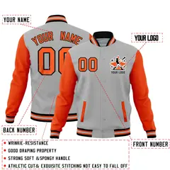 Gray Orange Black Raglan Sleeves Cotton Letterman Jacket 2