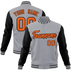 Gray Orange-Black Raglan Sleeves Varsity Full-Snap Letterman Jacket