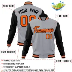 Gray Orange-Black Raglan Sleeves Varsity Full-Snap Letterman Jacket 4