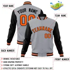 Gray Orange-Black Raglan Sleeves Varsity Full-Snap Letterman Jacket 4