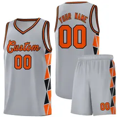 Gray Orange Black Side Triangle Splicing Basketball Jersey