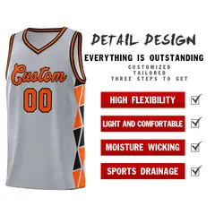 Gray Orange Black Side Triangle Splicing Basketball Jersey 4