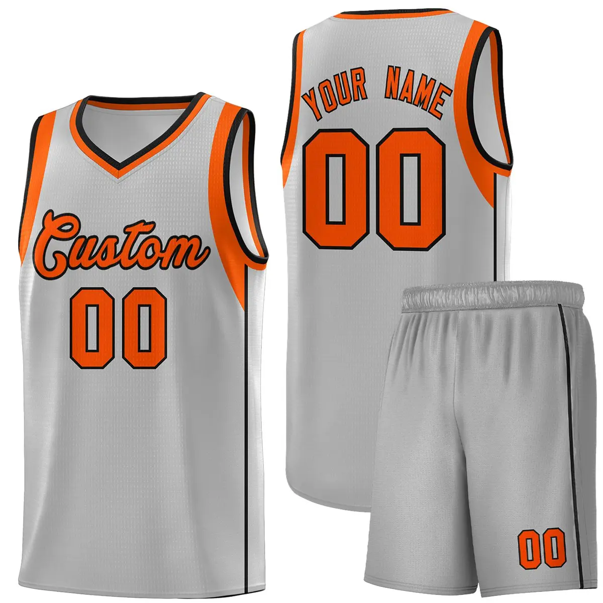 Gray Orange-Black Sleeve Color Block Basketball Jersey