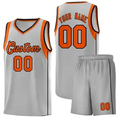 Gray Orange-Black Sleeve Color Block Basketball Jersey