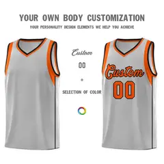 Gray Orange-Black Sleeve Color Block Basketball Jersey 3