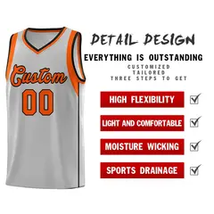 Gray Orange-Black Sleeve Color Block Basketball Jersey 5