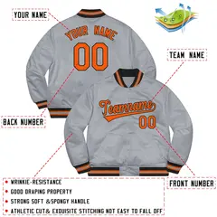 Gray Orange-Black Solid Varsity Full-Snap Letterman Jacket 2