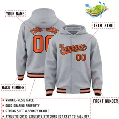Gray Orange-Black Varsity Full-Snap Letterman Jacket Hoodie 6