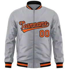 Gray Orange-Black Varsity Full-Zip Letterman Bomber Jacket 3
